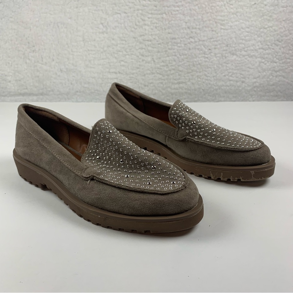 Anne Klein iflex Dorsey SUEDE LOAFER STUDDED SHOE WOMENS SIZE 6 TAUPE NWOB 7067